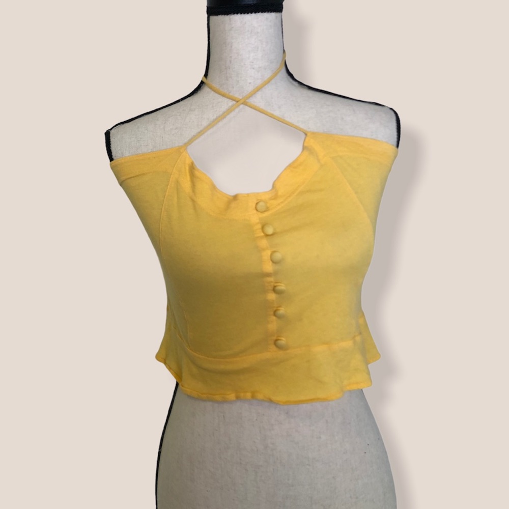 Me To We Cropped Yellow Spaghetti Strap Tank Top